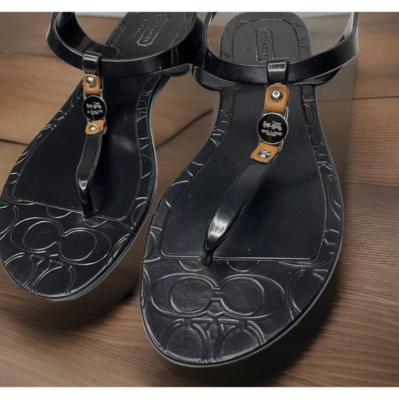 Coach Shoes - Coach Piccadilly‎ Sandals Womens Sz 6B Black Rubber T-Strap Thong Signature Logo